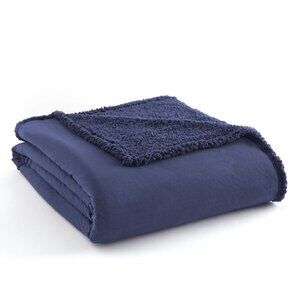 NWT Shavel Micro Flannel Sherpa Reversible Blanket Smokey Mountain Blue King
